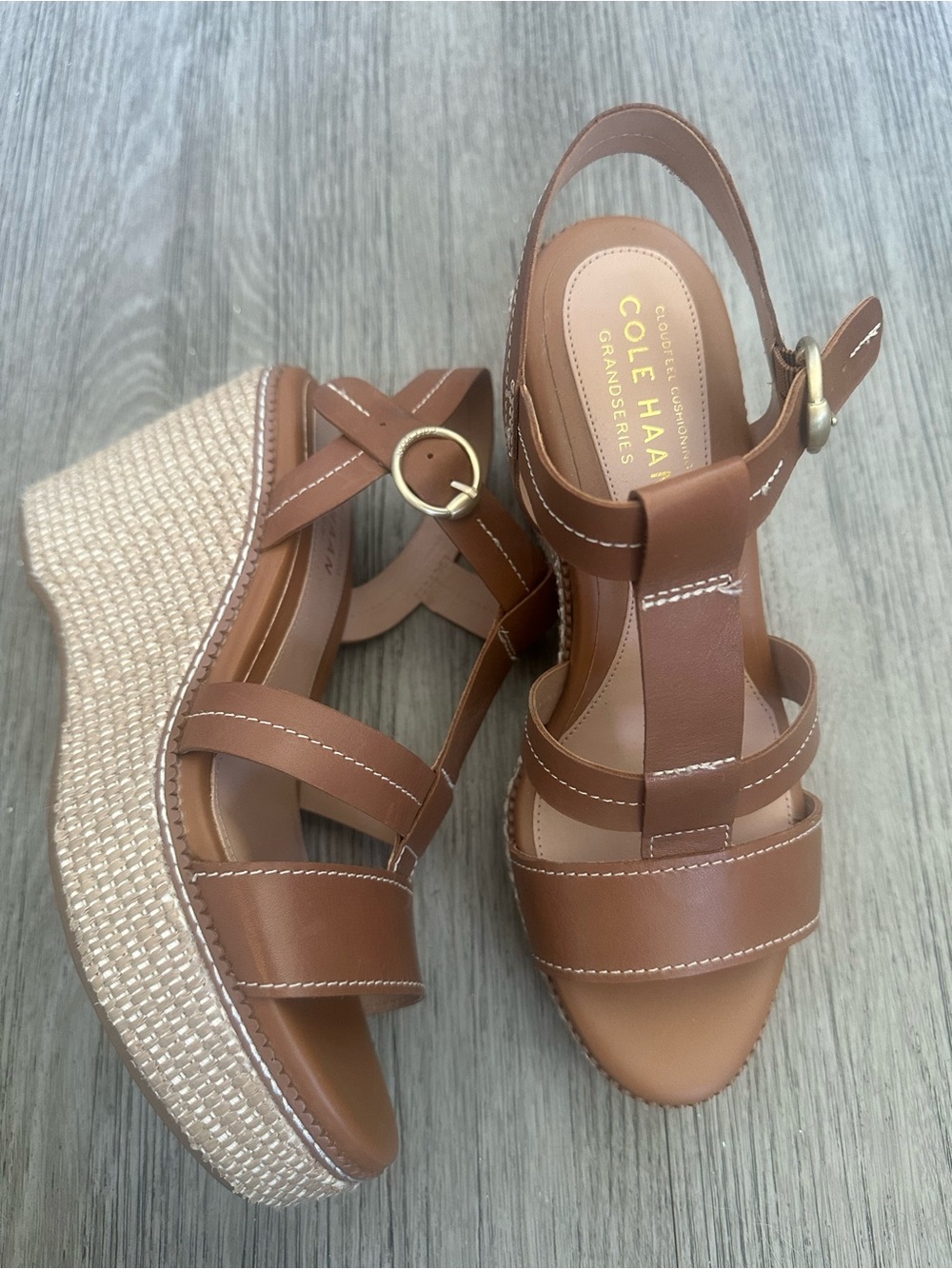 NEW Cole Haan Cloudfeel All Day Wedge Sandals Honey Leather 8.5